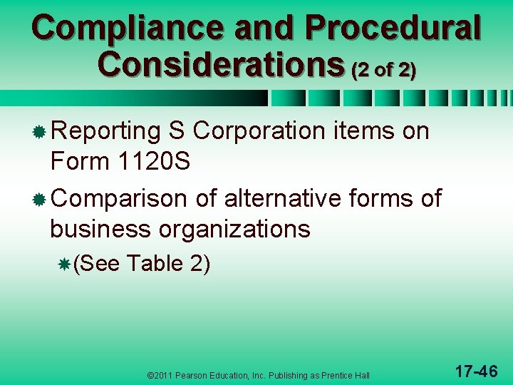 Compliance and Procedural Considerations (2 of 2) ® Reporting S Corporation items on Form