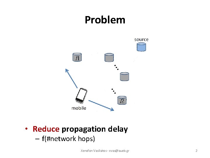 Problem • Reduce propagation delay – f(#network hops) Xenofon Vasilakos - xvas@aueb. gr 2