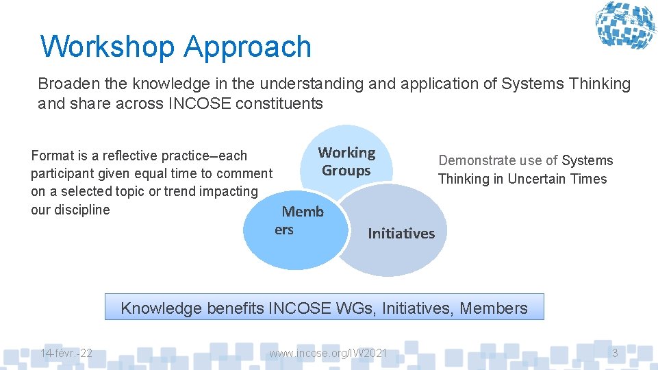 Workshop Approach Broaden the knowledge in the understanding and application of Systems Thinking and
