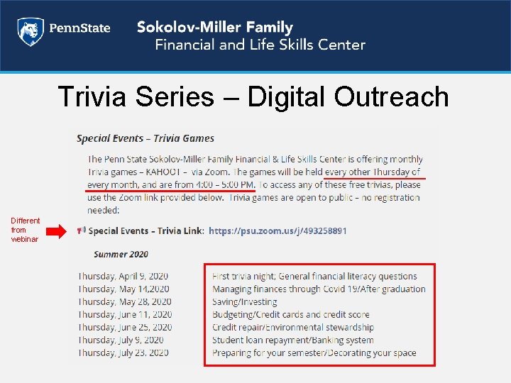 Trivia Series – Digital Outreach Different from webinar 