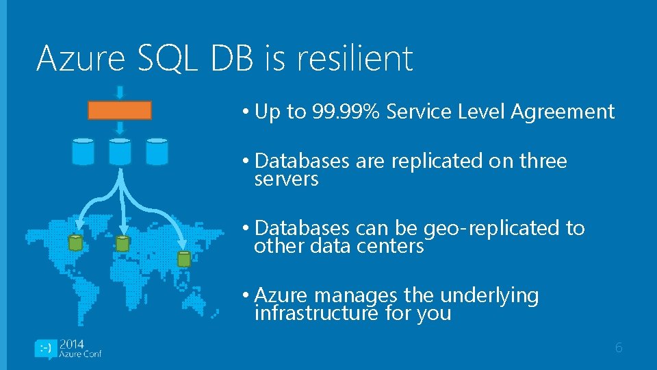 Azure SQL DB is resilient • Up to 99. 99% Service Level Agreement •