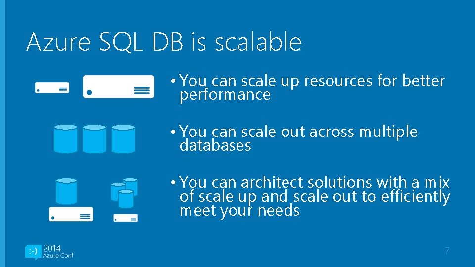 Azure SQL DB is scalable • You can scale up resources for better performance