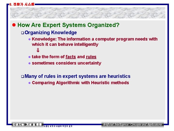 6. 전문가 시스템 l How Are Expert Systems Organized? q Organizing Knowledge: The information