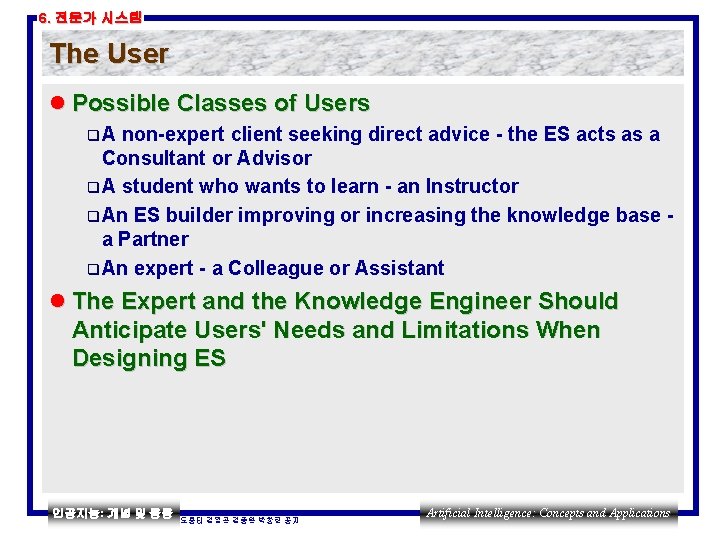 6. 전문가 시스템 The User l Possible Classes of Users q. A non-expert client