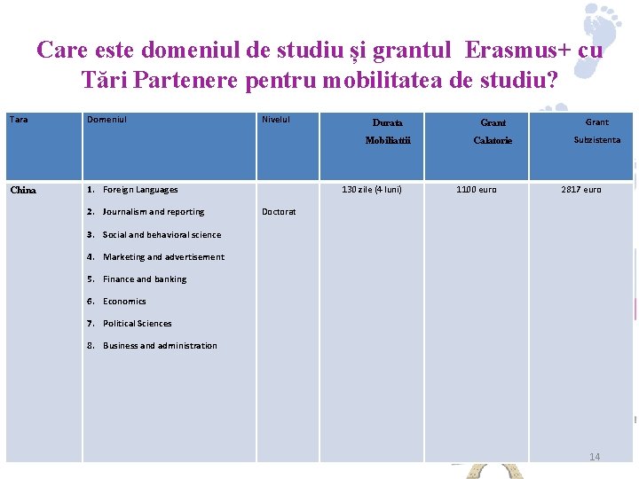 Care este domeniul de studiu și grantul Erasmus+ cu Tări Partenere pentru mobilitatea de