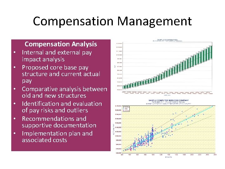 Compensation Management Compensation Analysis • Internal and external pay impact analysis • Proposed core