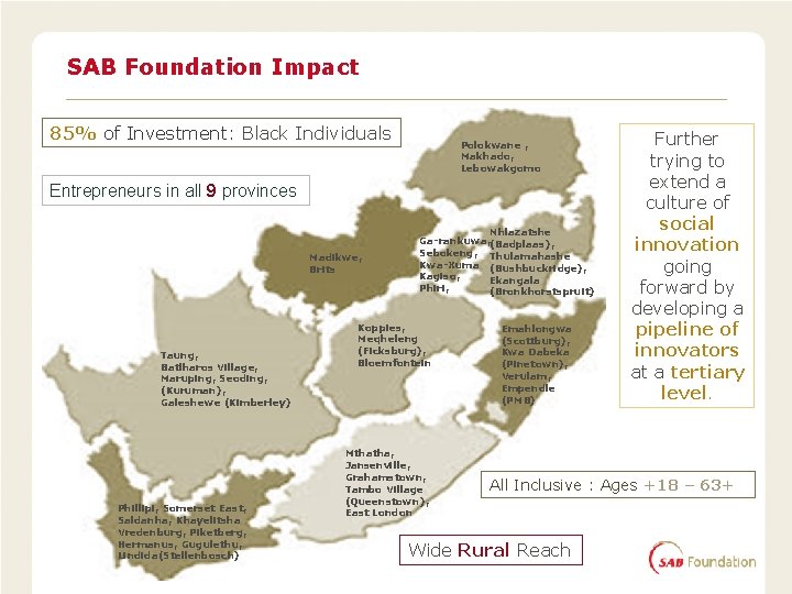 SAB Foundation Impact 85% of Investment: Black Individuals Polokwane , Makhado, Lebowakgomo Entrepreneurs in