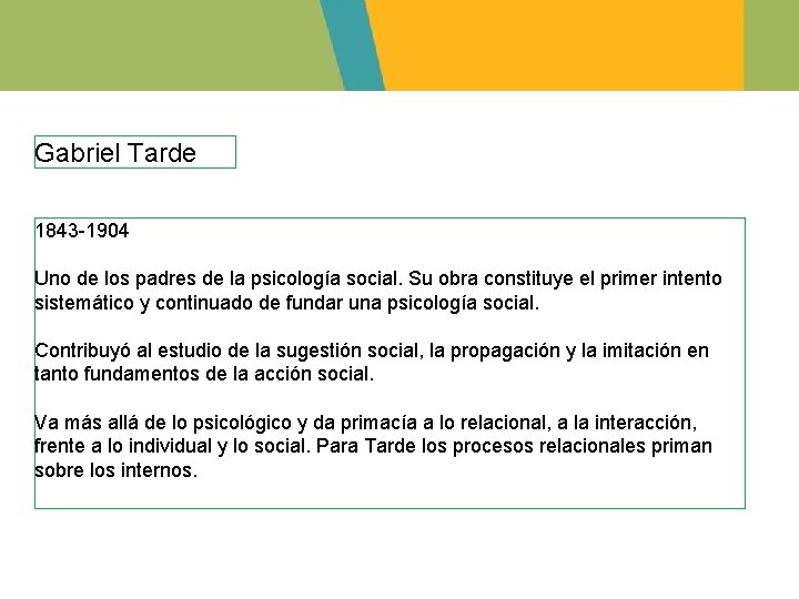 Gabriel Tarde 1843 -1904 Uno de los padres de la psicología social. Su obra