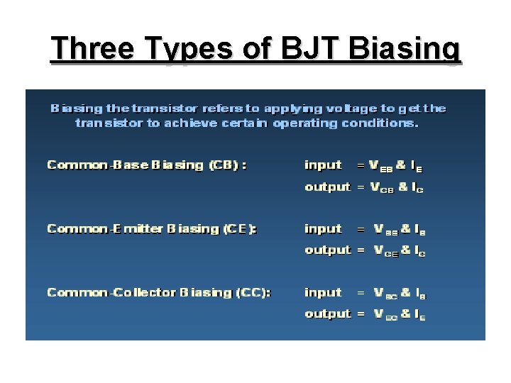 Three Types of BJT Biasing Three Types of BJT Biasing