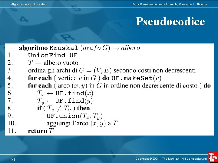 Algoritmi e strutture dati Camil Demetrescu, Irene Finocchi, Giuseppe F. Italiano Pseudocodice 21 Copyright