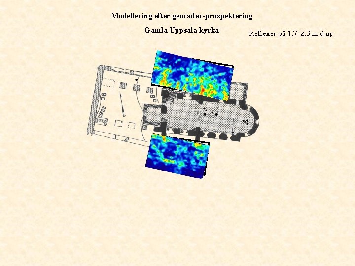 Modellering efter georadar-prospektering Gamla Uppsala kyrka Reflexer på 1, 7 -2, 3 m djup