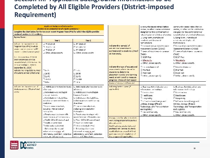 Section III: Applicant Background Information to be Completed by All Eligible Providers (District-imposed Requirement)