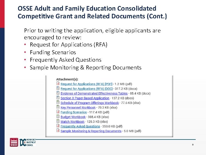 OSSE Adult and Family Education Consolidated Competitive Grant and Related Documents (Cont. ) Prior