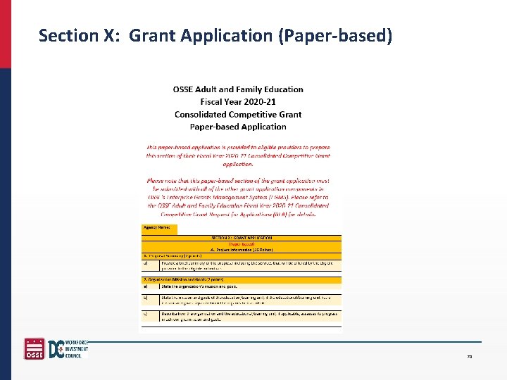 Section X: Grant Application (Paper-based) 70 