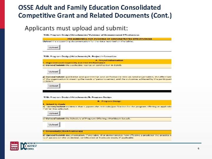 OSSE Adult and Family Education Consolidated Competitive Grant and Related Documents (Cont. ) Applicants