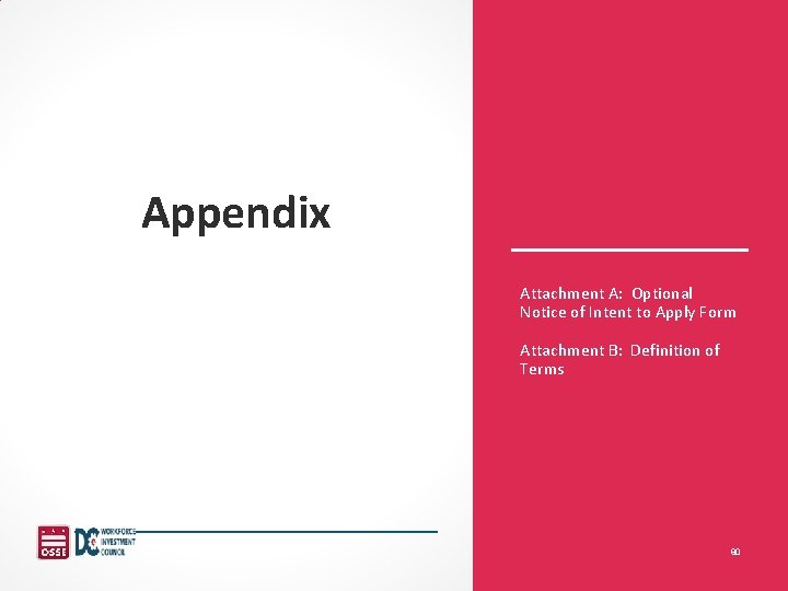 Appendix Attachment A: Optional Notice of Intent to Apply Form Attachment B: Definition of
