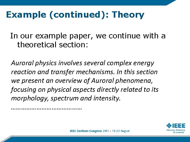 Example (continued): Theory In our example paper, we continue with a theoretical section: Auroral