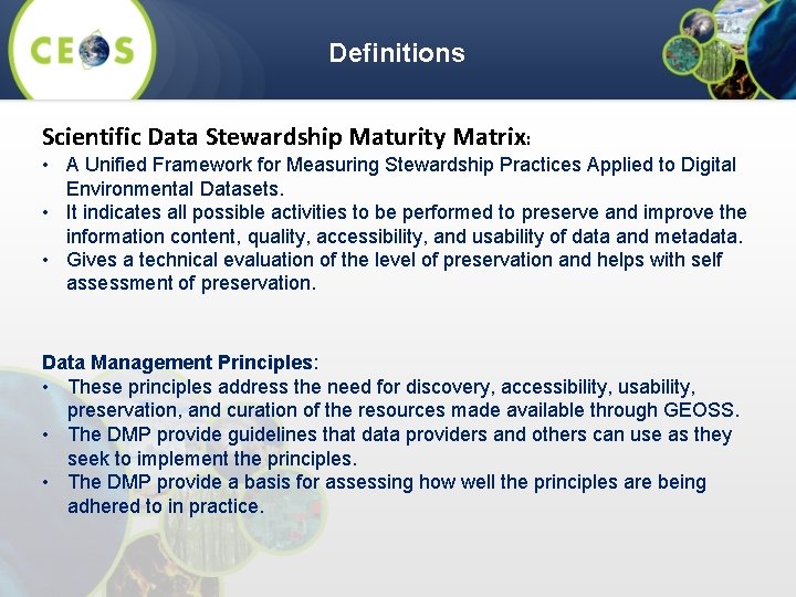 Definitions Scientific Data Stewardship Maturity Matrix: • A Unified Framework for Measuring Stewardship Practices