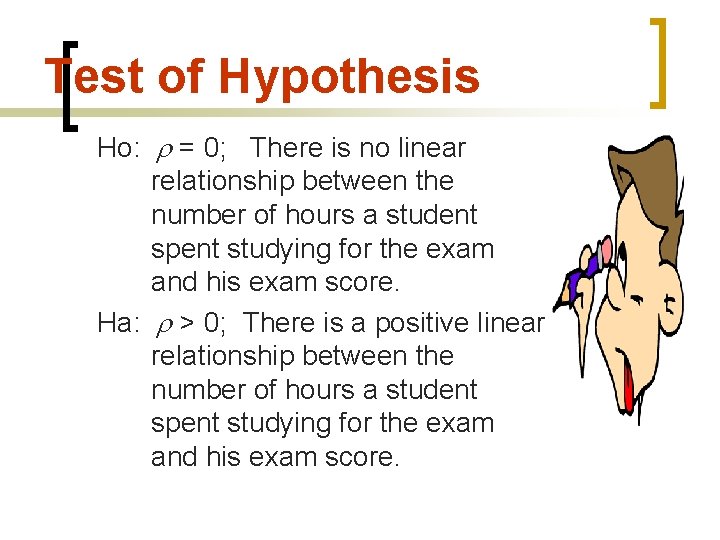 Test of Hypothesis Ho: = 0; There is no linear relationship between the number