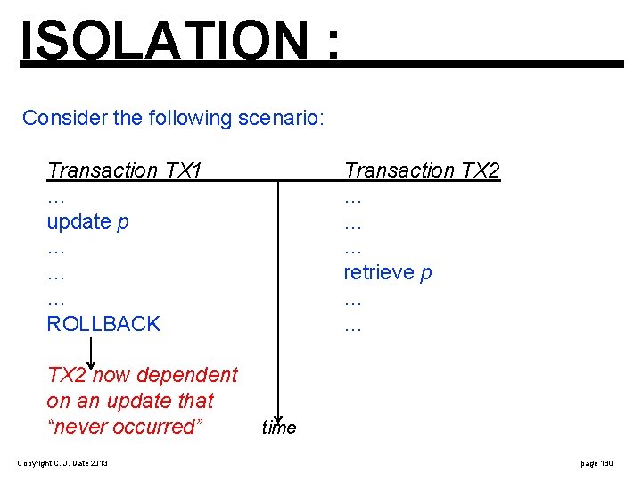 ISOLATION : Consider the following scenario: Transaction TX 1 … update p … …