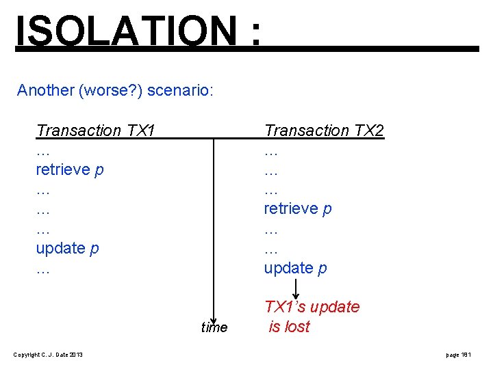 ISOLATION : Another (worse? ) scenario: Transaction TX 1 … retrieve p … …