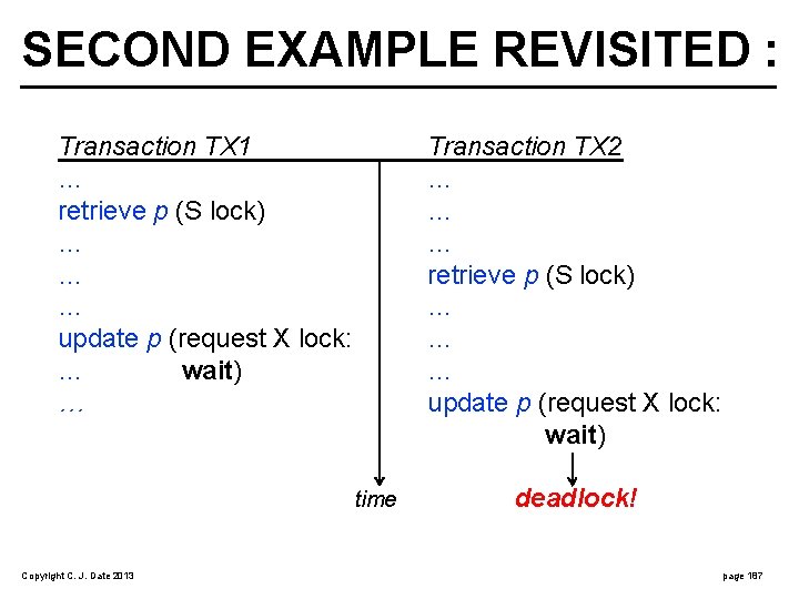 SECOND EXAMPLE REVISITED : Transaction TX 1 … retrieve p (S lock) … …