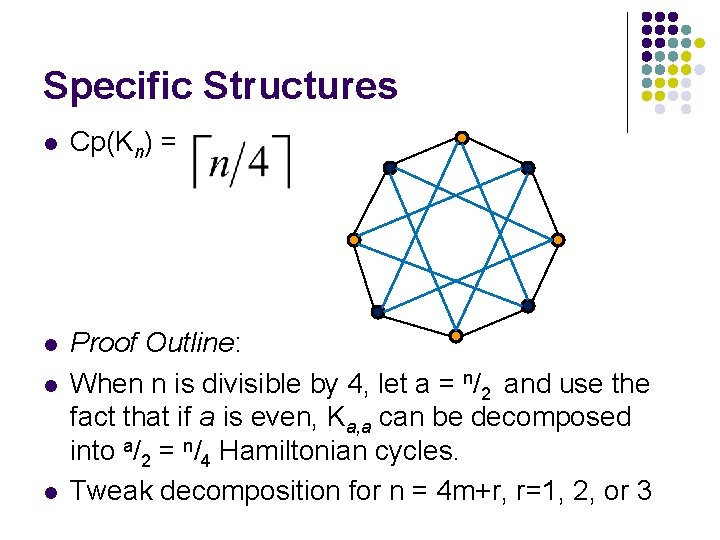 Specific Structures l Cp(Kn) = l Proof Outline: When n is divisible by 4,