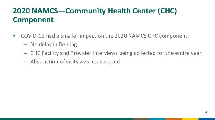 2020 NAMCS—Community Health Center (CHC) Component § COVID-19 had a smaller impact on the