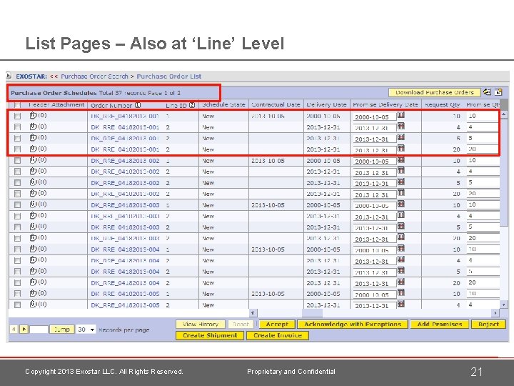 List Pages – Also at ‘Line’ Level Copyright 2013 Exostar LLC. All Rights Reserved.