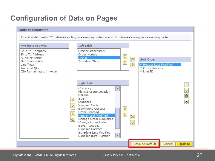 Configuration of Data on Pages Copyright 2013 Exostar LLC. All Rights Reserved. Proprietary and