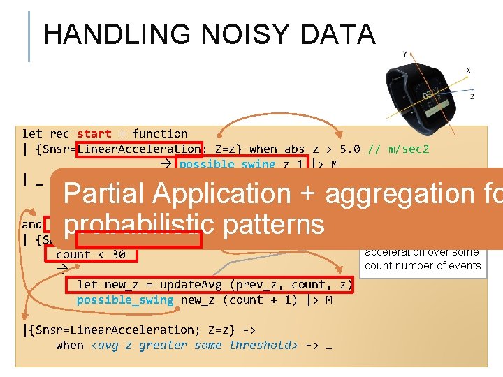 HANDLING NOISY DATA let rec start = function | {Snsr=Linear. Acceleration; Z=z} when abs