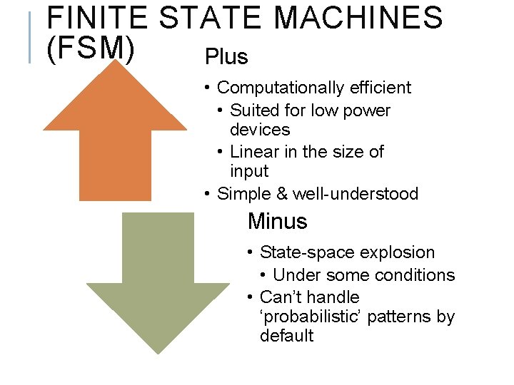 FINITE STATE MACHINES (FSM) Plus • Computationally efficient • Suited for low power devices