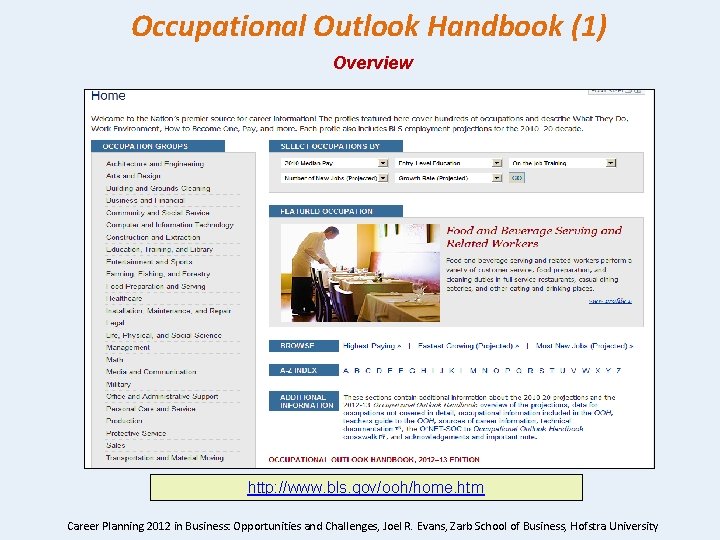 Occupational Outlook Handbook (1) Overview http: //www. bls. gov/ooh/home. htm Career Planning 2012 in