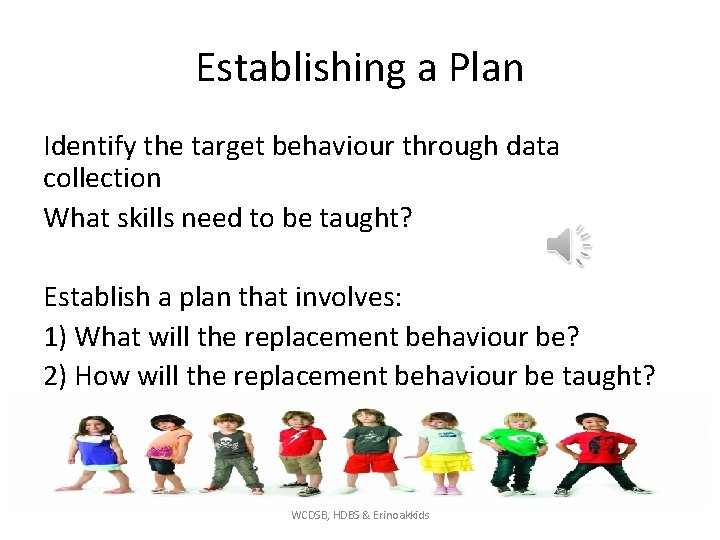Establishing a Plan Identify the target behaviour through data collection What skills need to