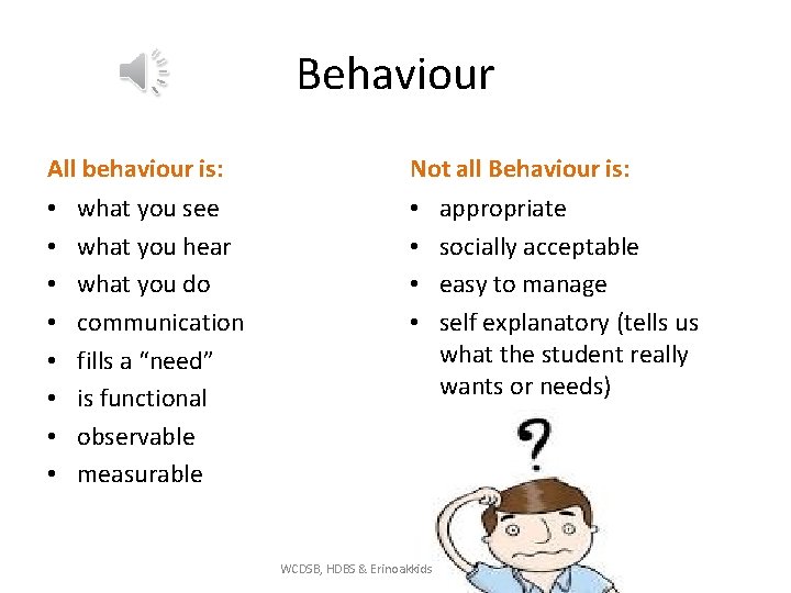 Behaviour All behaviour is: • • what you see what you hear what you