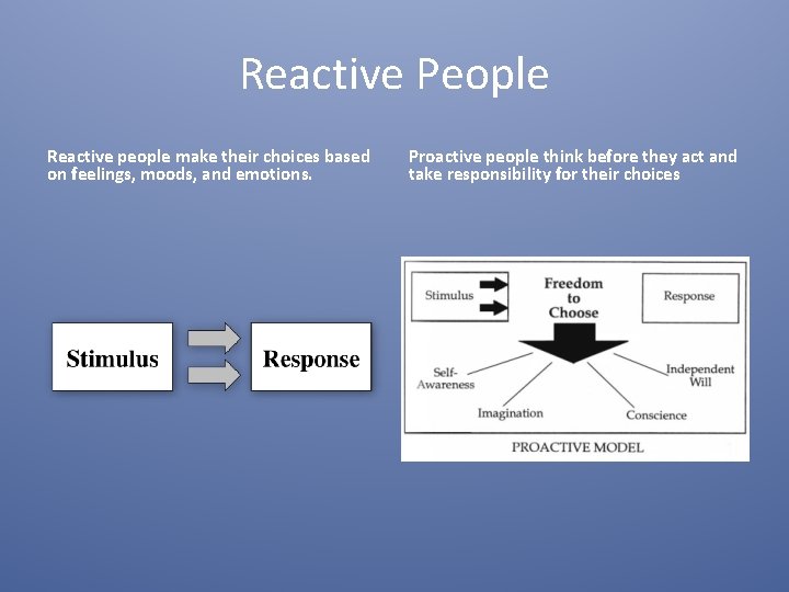 Reactive People Reactive people make their choices based on feelings, moods, and emotions. Proactive