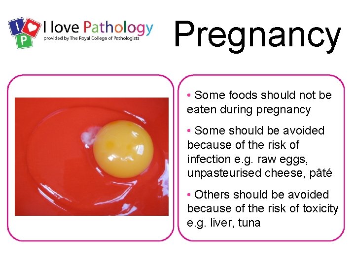 Pregnancy • Some foods should not be eaten during pregnancy • Some should be