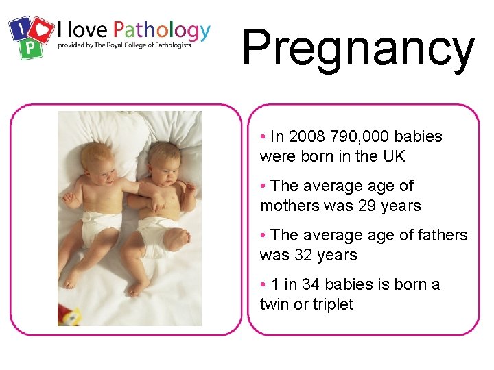 Pregnancy • In 2008 790, 000 babies were born in the UK • The