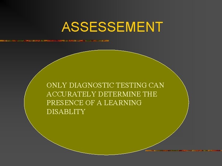ASSESSEMENT ONLY DIAGNOSTIC TESTING CAN ACCURATELY DETERMINE THE PRESENCE OF A LEARNING DISABLITY 
