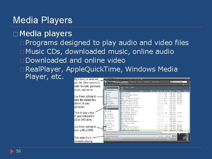 Media Players � Media players � Programs designed to play audio and video files