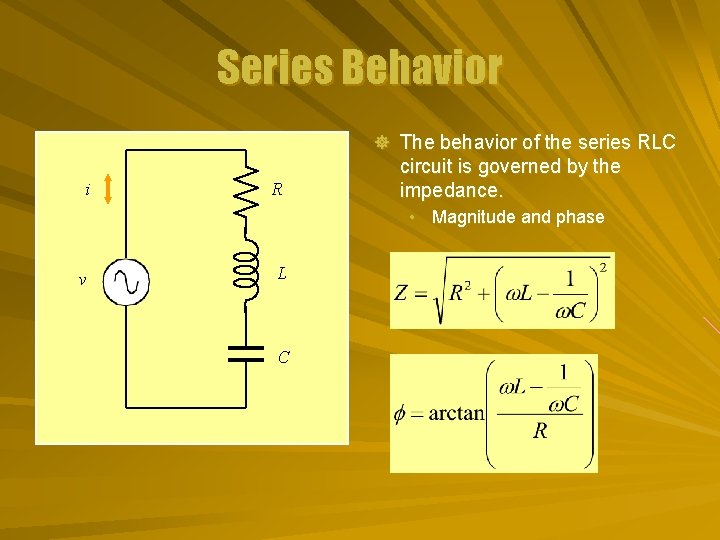 Series Behavior ] The behavior of the series RLC i R circuit is governed