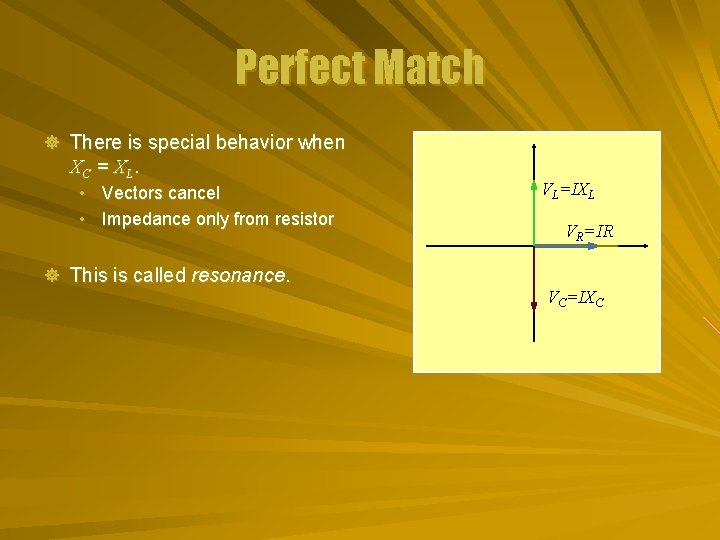 Perfect Match ] There is special behavior when XC = XL. • Vectors cancel