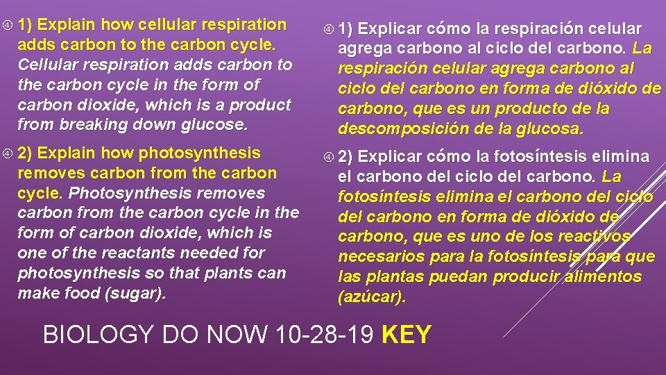  1) Explain how cellular respiration adds carbon to the carbon cycle. Cellular respiration