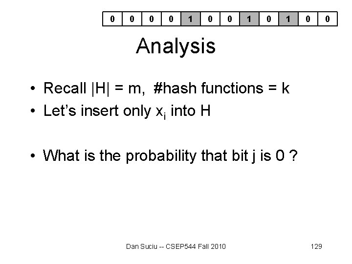 0 0 1 0 0 Analysis • Recall |H| = m, #hash functions = 0 0 1 0 0 Analysis • Recall |H| = m, #hash functions =
