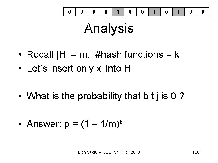0 0 1 0 0 Analysis • Recall |H| = m, #hash functions = 0 0 1 0 0 Analysis • Recall |H| = m, #hash functions =