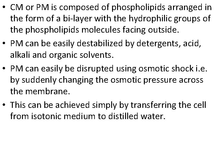  • CM or PM is composed of phospholipids arranged in the form of