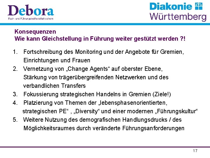 Konsequenzen Wie kann Gleichstellung in Führung weiter gestützt werden ? ! 1. Fortschreibung des