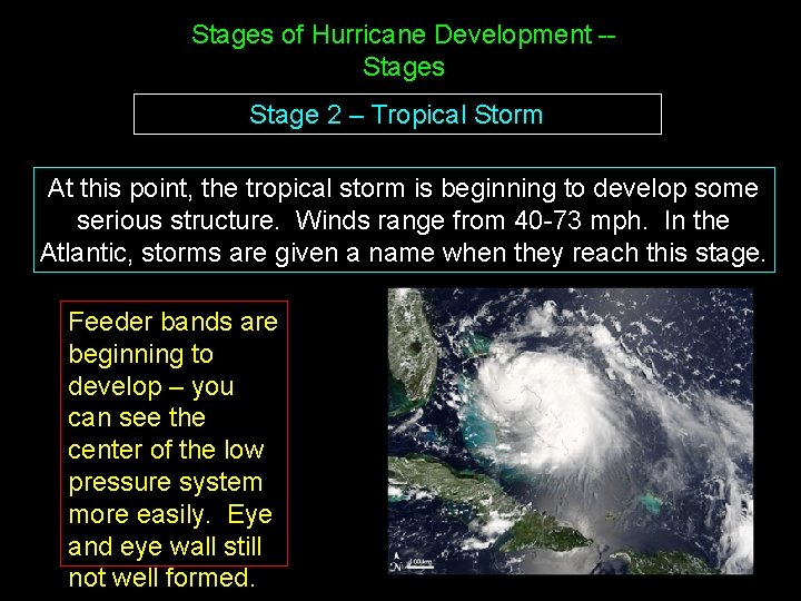 Stages of Hurricane Development -Stages Stage 2 – Tropical Storm At this point, the