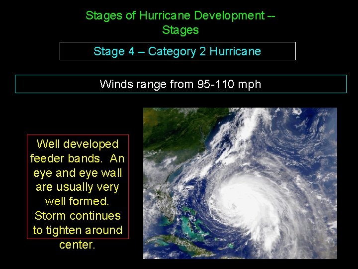 Stages of Hurricane Development -Stages Stage 4 – Category 2 Hurricane Winds range from