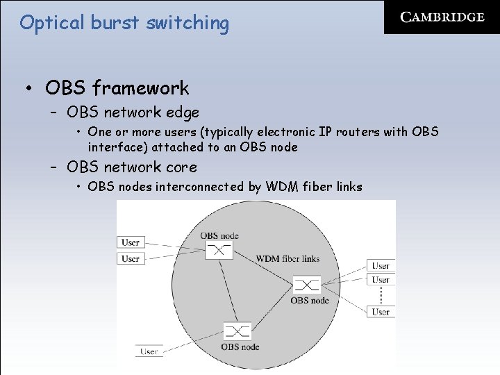 Optical burst switching • OBS framework – OBS network edge • One or more